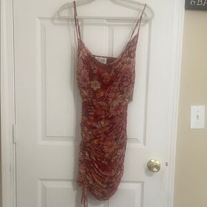 New Floral Ruched Mini Dress - Rust Pink
